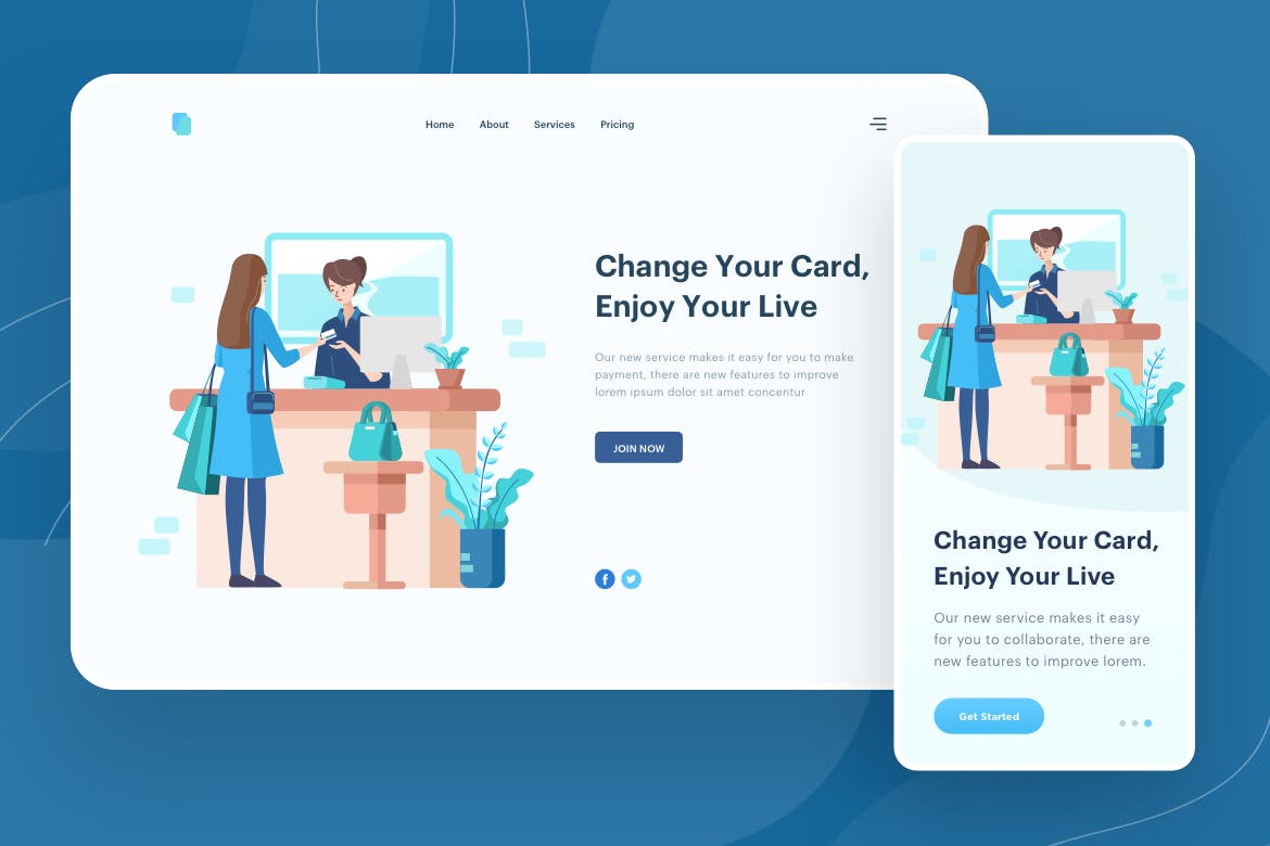 信用卡/金融卡业务主题APP&Web矢量插画 Change Your Card Illustration – Website Header插图(1)