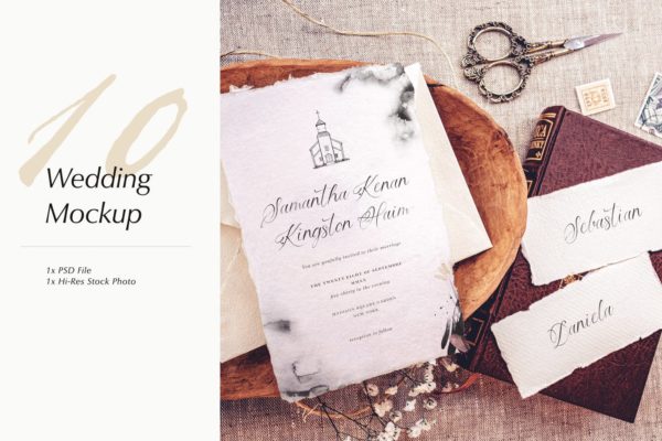 婚礼照片婚礼邀请函优雅风格设计样机素材库精选模板v10 Wedding Photo Mockup 10