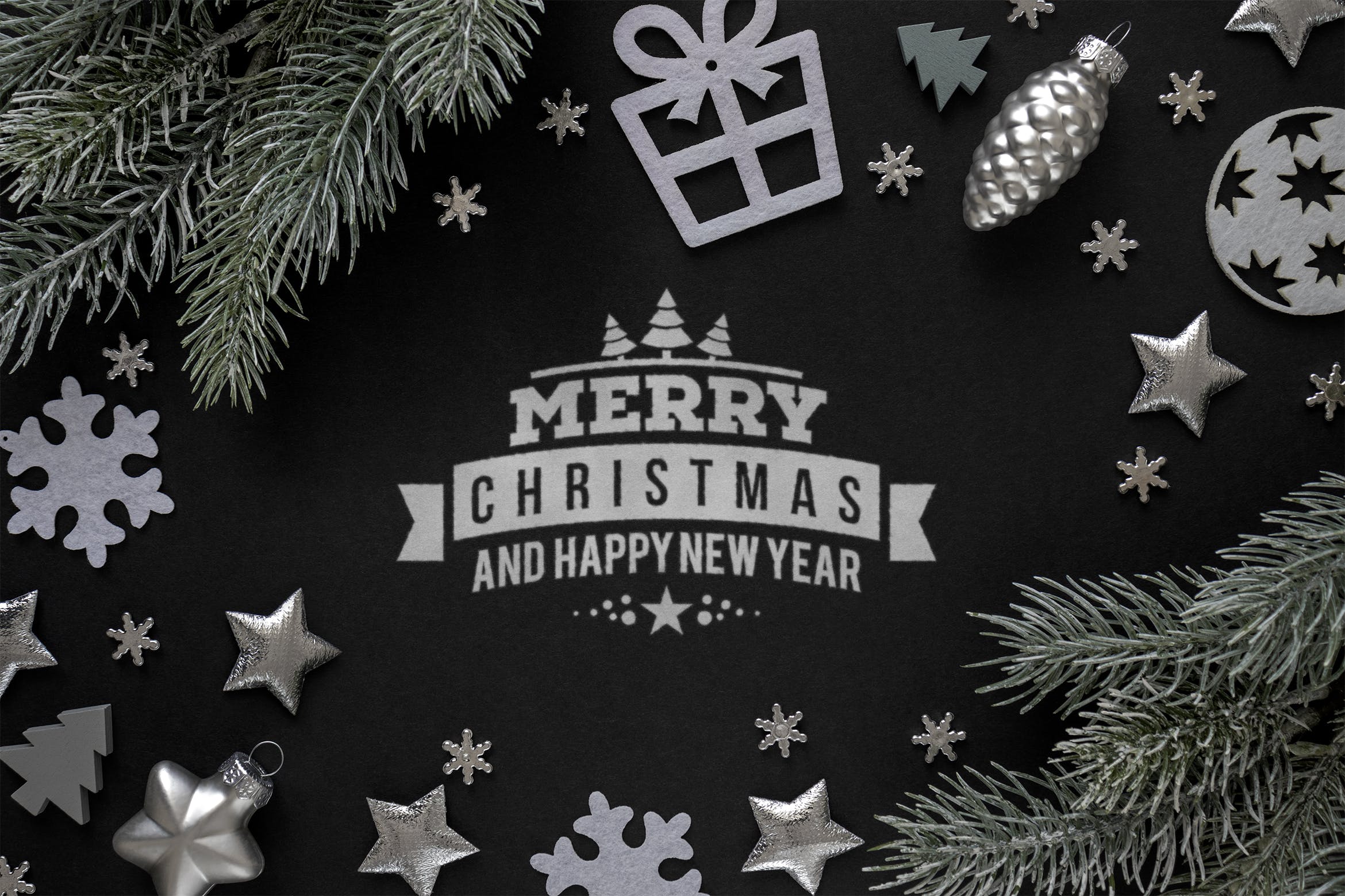 银色圣诞节主题背景场景样机 Silver Christmas mockup插图