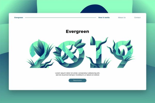创意绿色植物2019年数字图形网站Banner&amp;着陆页设计模板 Evergreen 2019 – Banner &amp; Landing Page