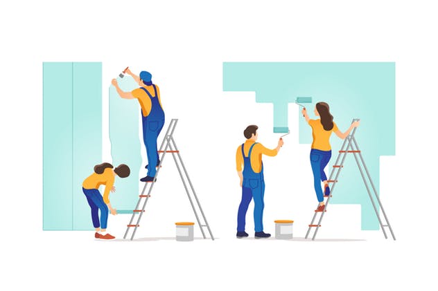 粉刷装修施工场景矢量插画 House Repair插图(1)