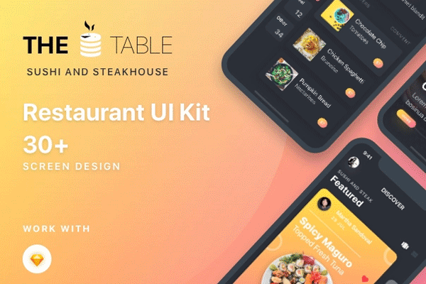 素材库下午茶：深色时尚高端的餐饮服务类 APP Ui KITS [Sketch]