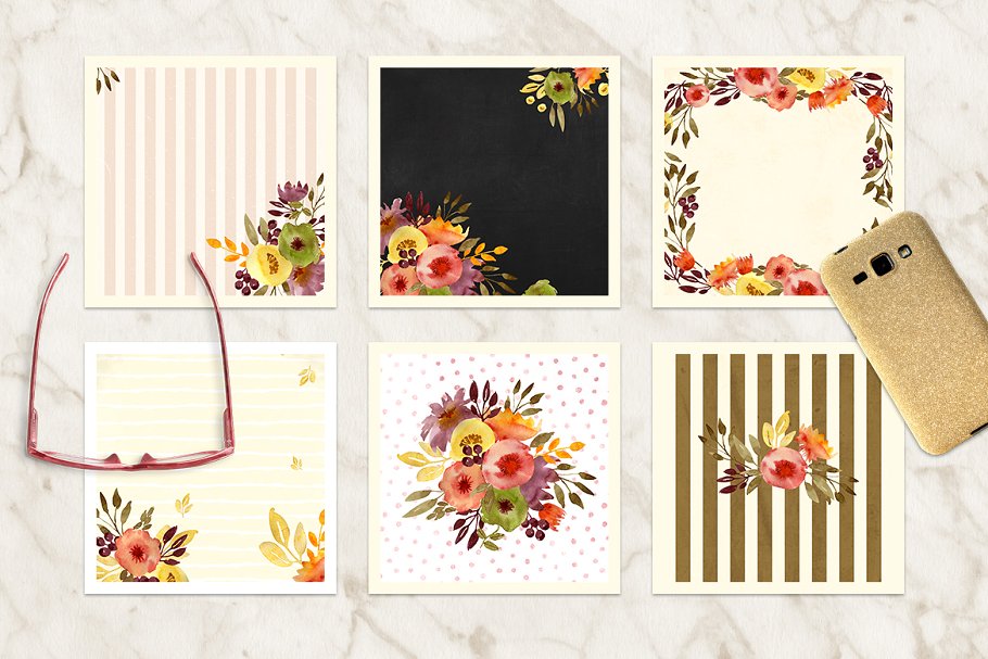 花卉&卡片水彩剪贴画 Flowers and cards插图(2)