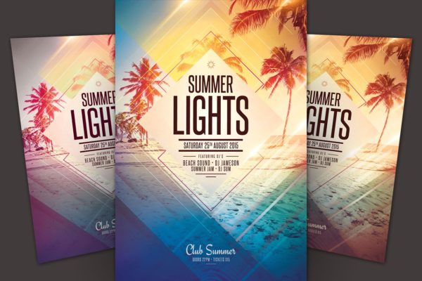 夏日沙滩背景传单海报模板 Summer Lights Flyer Template