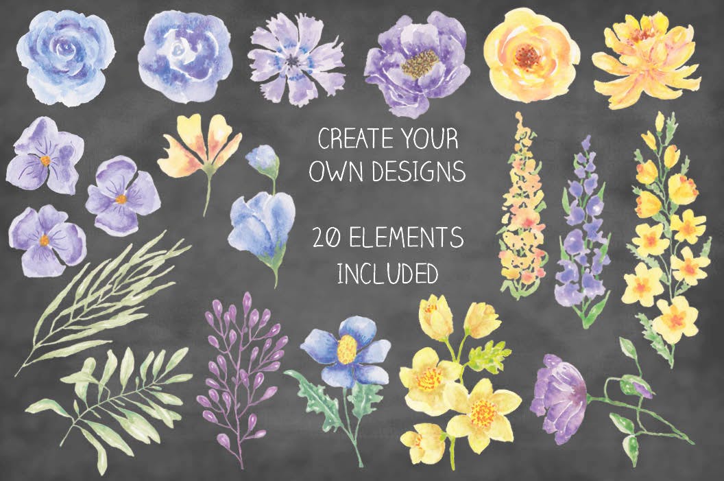 夏天花卉水彩手绘装饰框&设计元素PNG素材 Summer Flowers: Border and Elements in Watercolor插图(2)