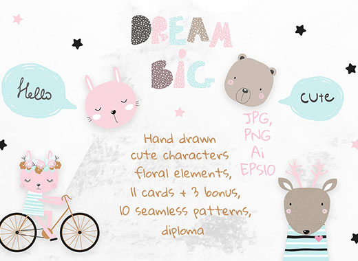 可爱柔和的手绘卡通动物矢量素材合辑下载[ai,eps,png,jpg]