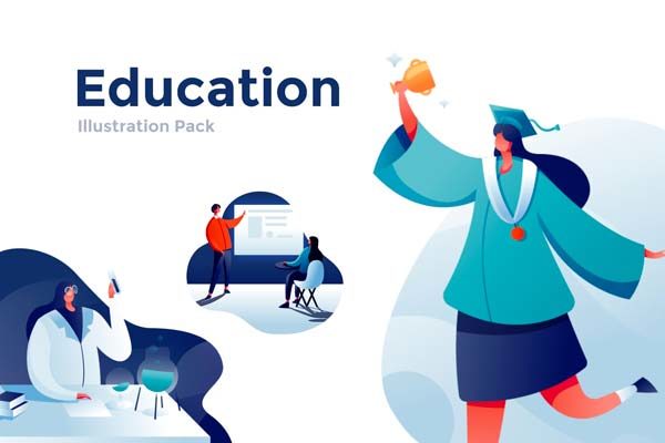 素材库下午茶：有创意的教育主题插画矢量素材下载[Ai]