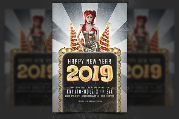 2019年新年海报模板下载 Happy New Year 2019 Flyer [psd]