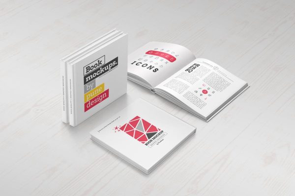 方形精装图书样机套装 Square Book Mock-Up Set