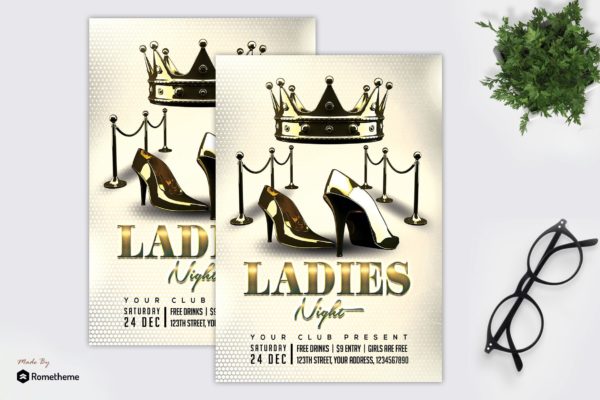 女王之夜俱乐部活动传单设计模板 Ladies Night Party – Flyer MR
