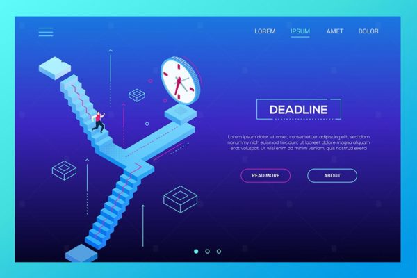 截止日期主题网站设计等距素材库精选概念插画 Deadline concept – isometric website header
