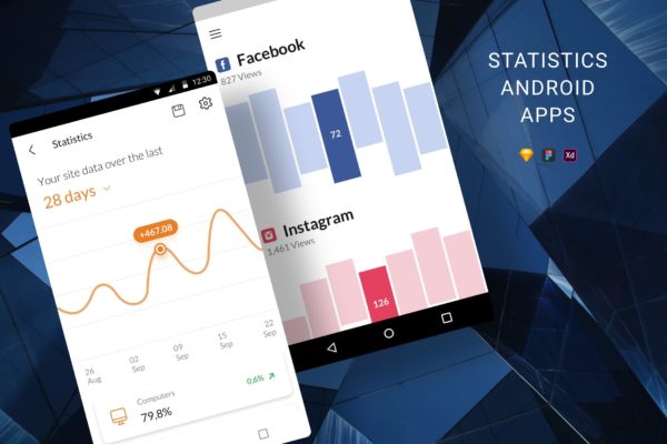 Android应用程序简约统计界面设计素材库精选模板 Statistics Android Apps