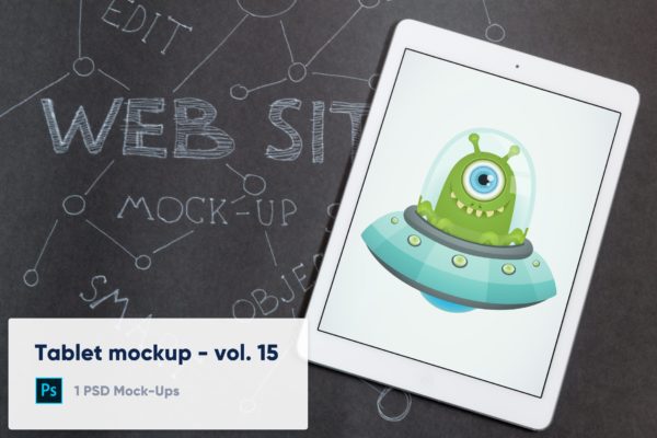 黑色图纸背景iPad平板电脑UI设计演示素材库精选样机模板v15 Tablet on Black Paper Background Mockup – Vol. 15