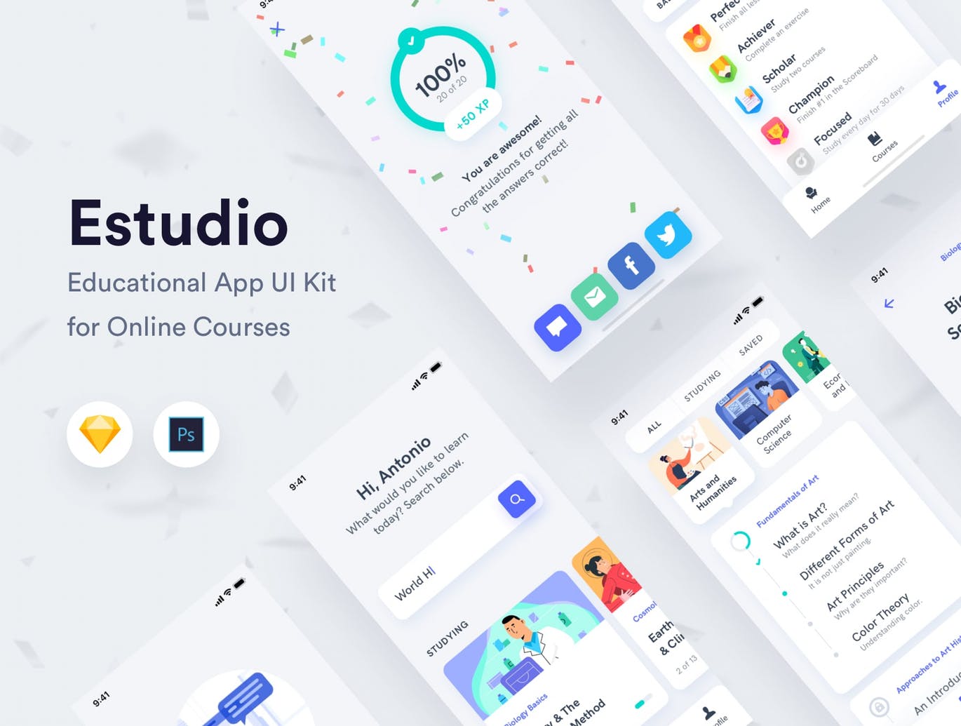 在线教育APP应用用户交互界面设计套件 Estudio – Educational Mobile App UI插图(1)