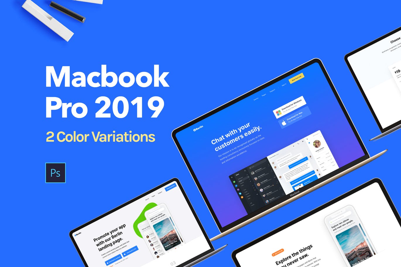 Apple MacBook 2019笔记本电脑屏幕预览样机模板 Apple Macbook 2019 Mockup插图