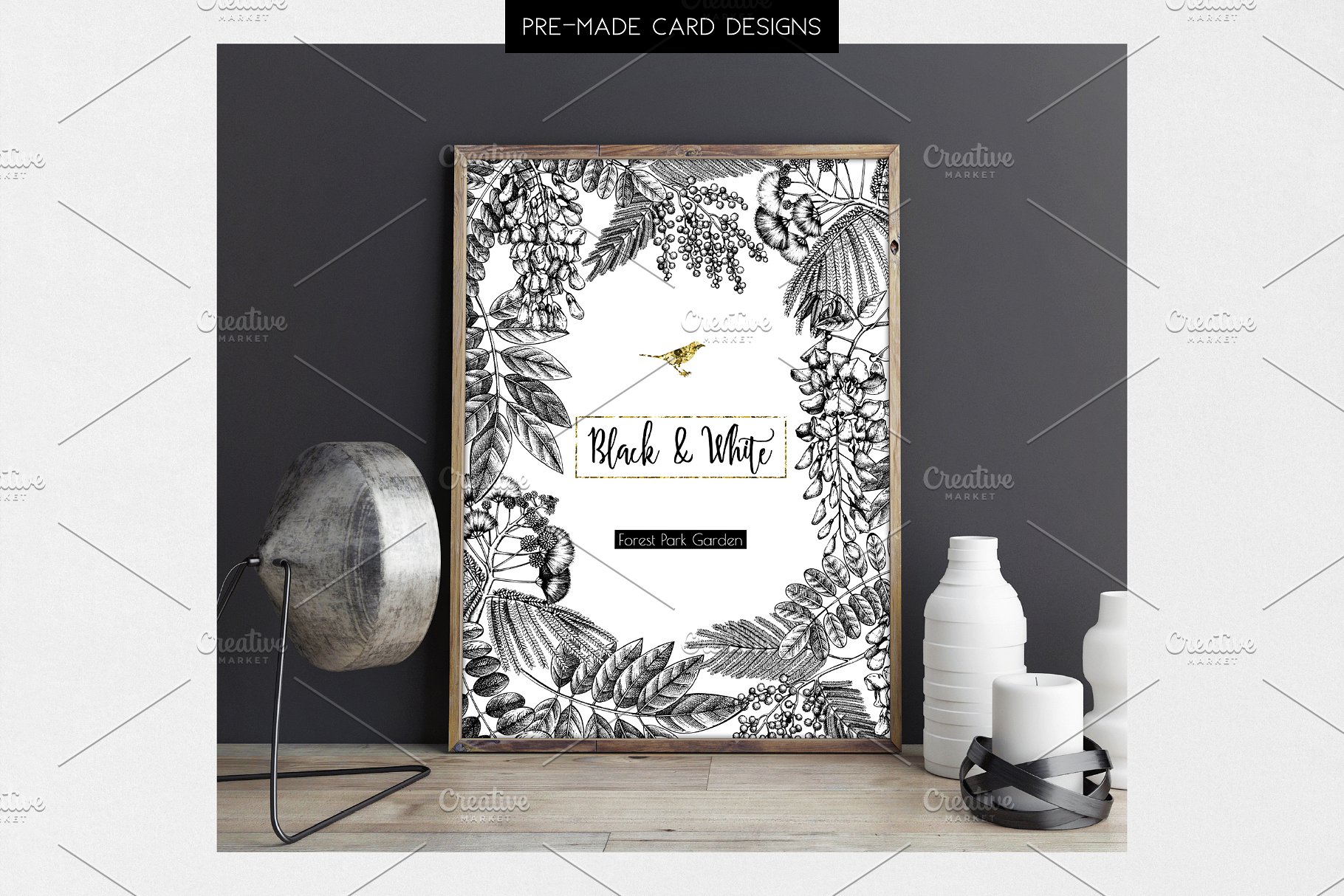 黑色矢量树木植物插画 Black Vector Trees Collection插图(7)