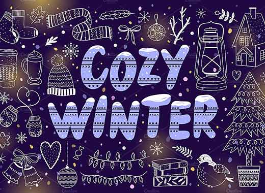 手绘卡通冬季系列插图矢量素材下载[png,eps]