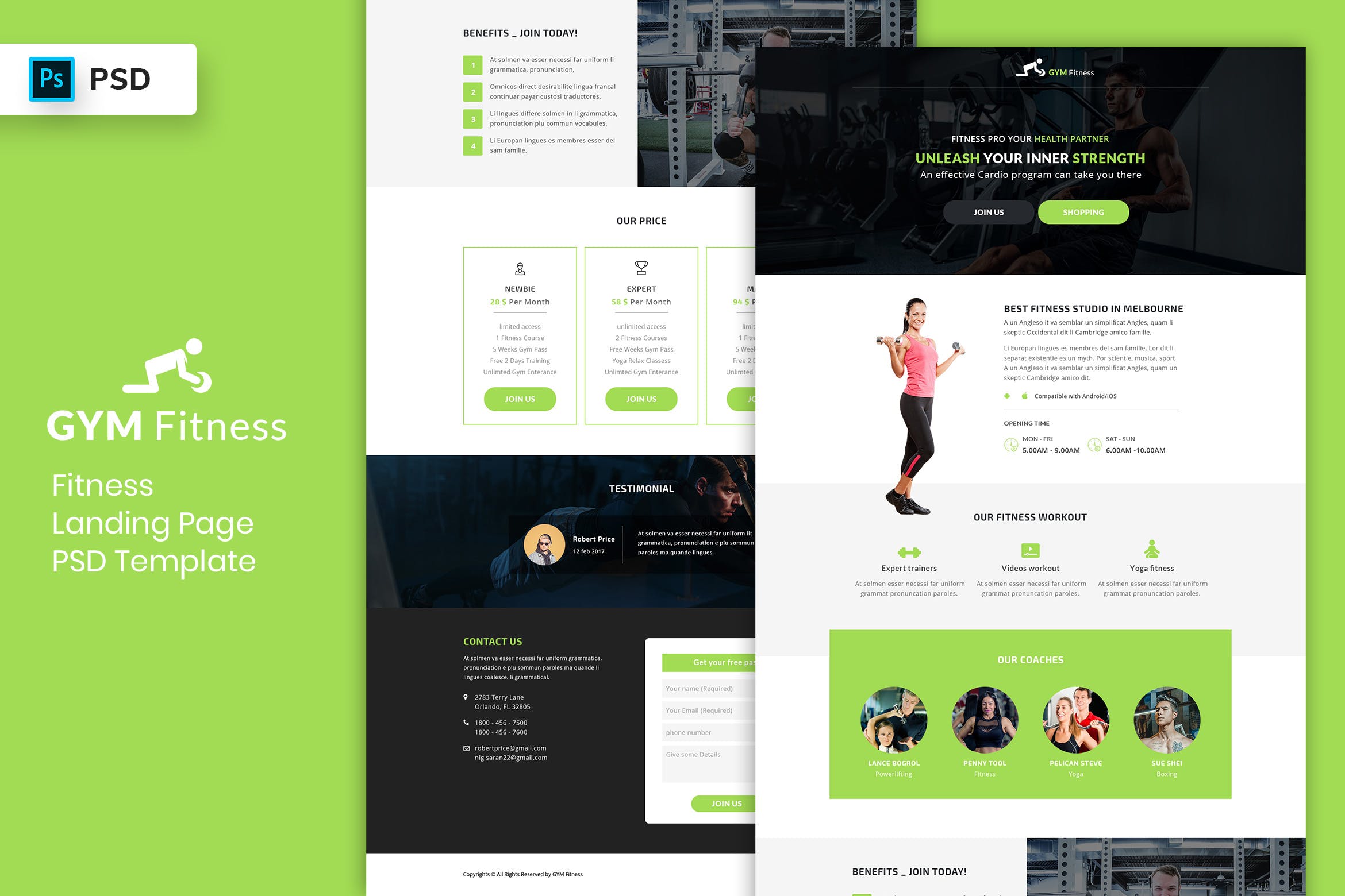 健身房健身俱乐部官网着陆页设计PSD模板 Fitness – Landing Page PSD Template插图