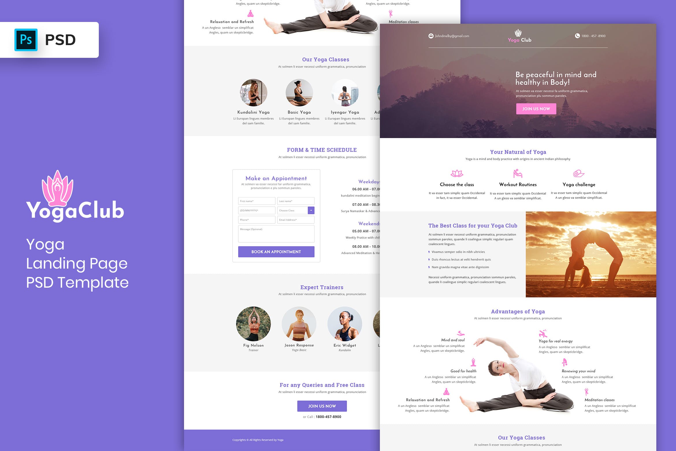 瑜伽培训机构官网着陆页设计PSD模板 Yoga – Landing Page PSD Template插图