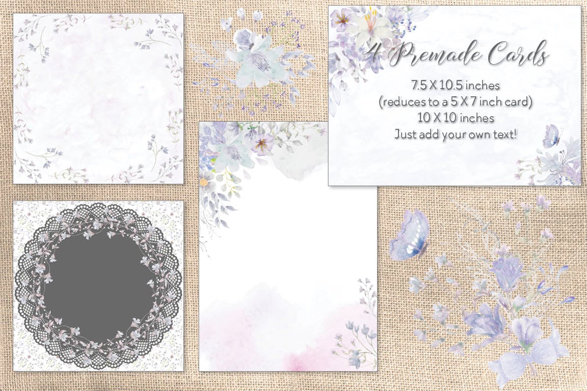 烟灰色水彩花卉手绘图案PNG素材 Smoky Grey Florals Watercolor Design Set插图(6)