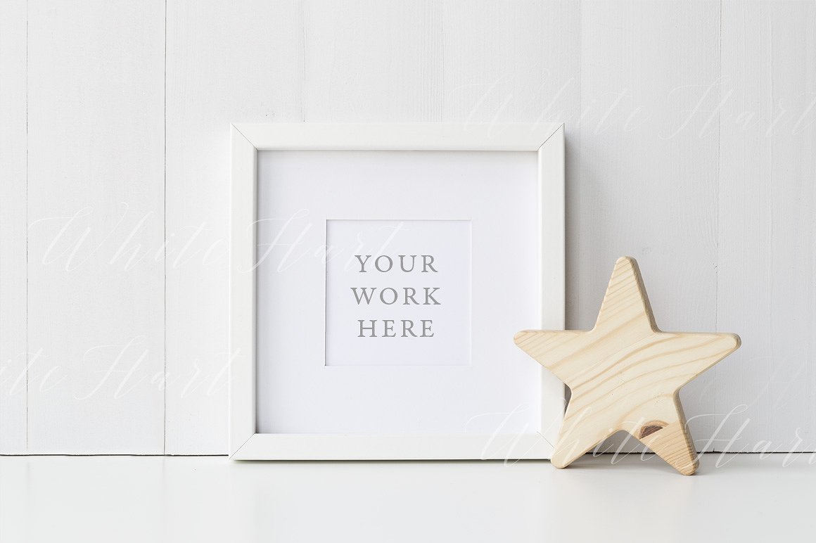 正方体白色画框样机模板 Nursery style white frame mock up插图