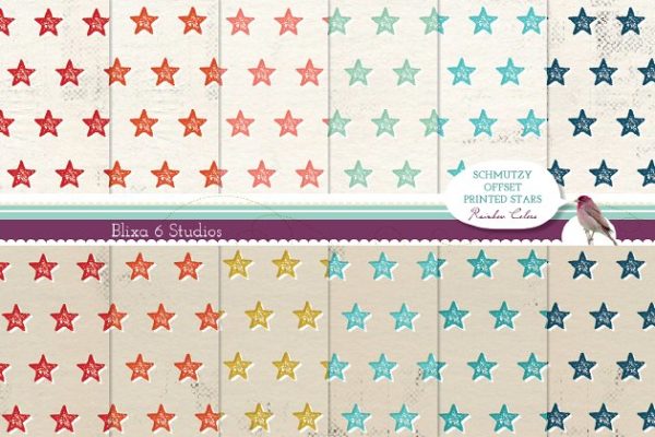 12个胶印星形背景图案 Offset Printed Star Digital Patterns