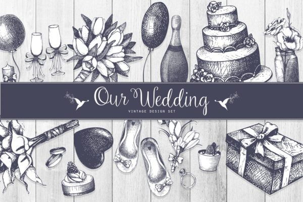 复古婚礼设计矢量元素合集 Vector Wedding Design Elements Set