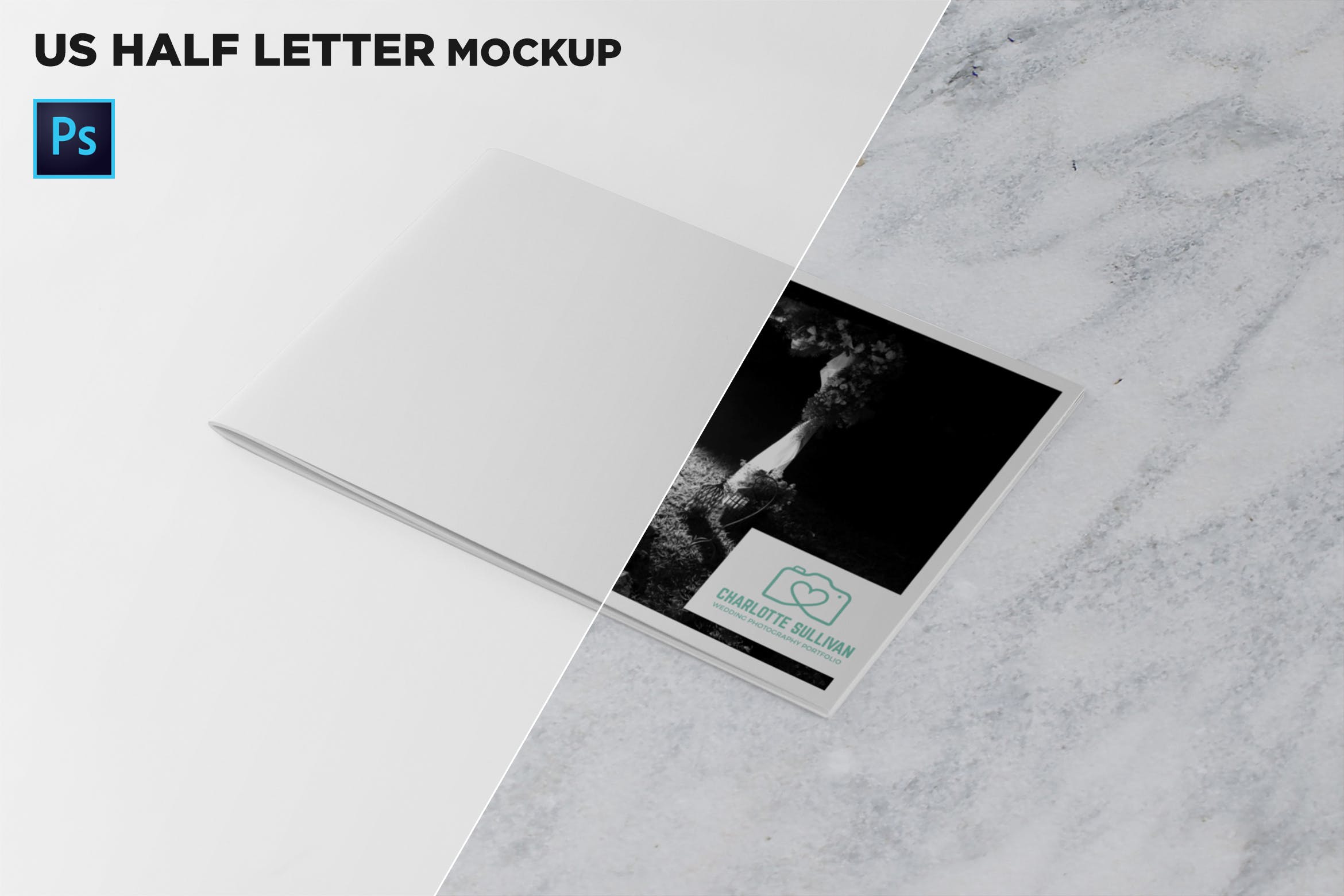美国信纸尺寸宣传册封面45度角印刷效果图样机素材库精选 US Half Letter Cover Brochure Mockup 45 Degree插图