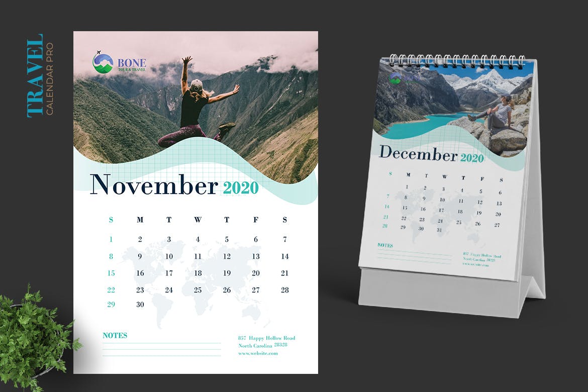 2020年旅行主题活页台历表设计模板 2020 Clean Travel Calender Pro插图(6)