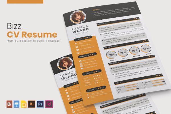 多用途二合一个人素材库精选简历模板 Biz | CV &amp; Resume Template