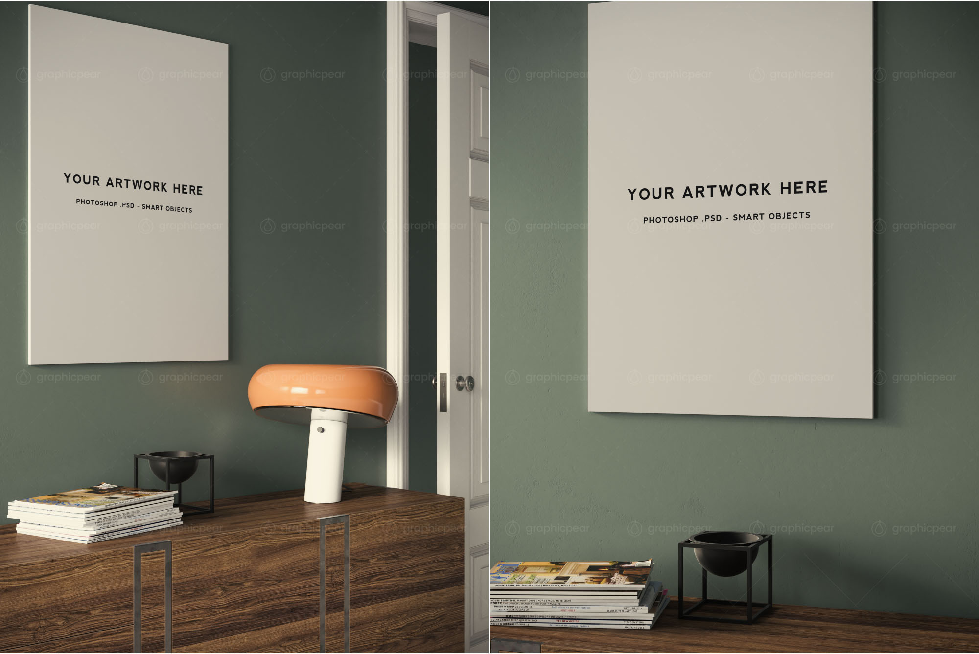 A1尺寸海报设计室内场景无框样机模板 Frameless A1 Poster Interior Scene Mockup插图(1)