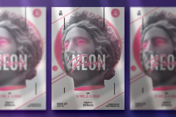 霓虹灯抽象设计风格活动派对海报传单模板 Neon Abstract Party Flyer