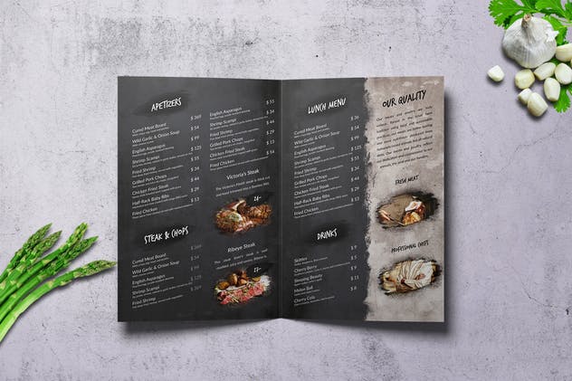 对折页食谱菜单暗黑料理模板 There’s no Hell Bifold A4 & US Letter Menu插图(2)