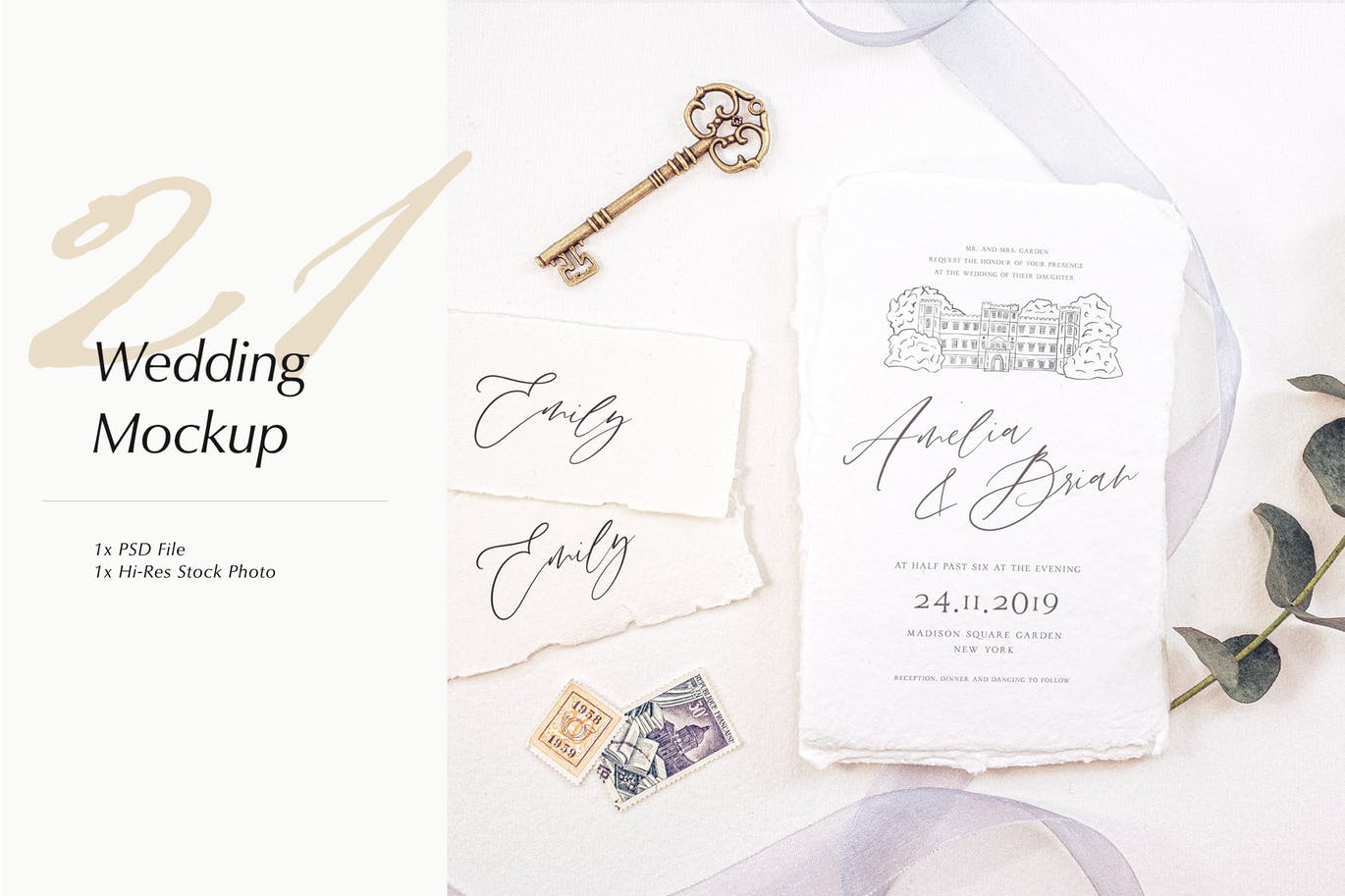 婚礼照片婚礼邀请函优雅风格设计样机素材库精选模板v21 Wedding Photo Mockup 21插图