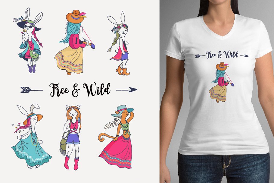 波希米亚夏天风格时尚服饰插画素材 Bohemian summer, huge bundle插图(4)