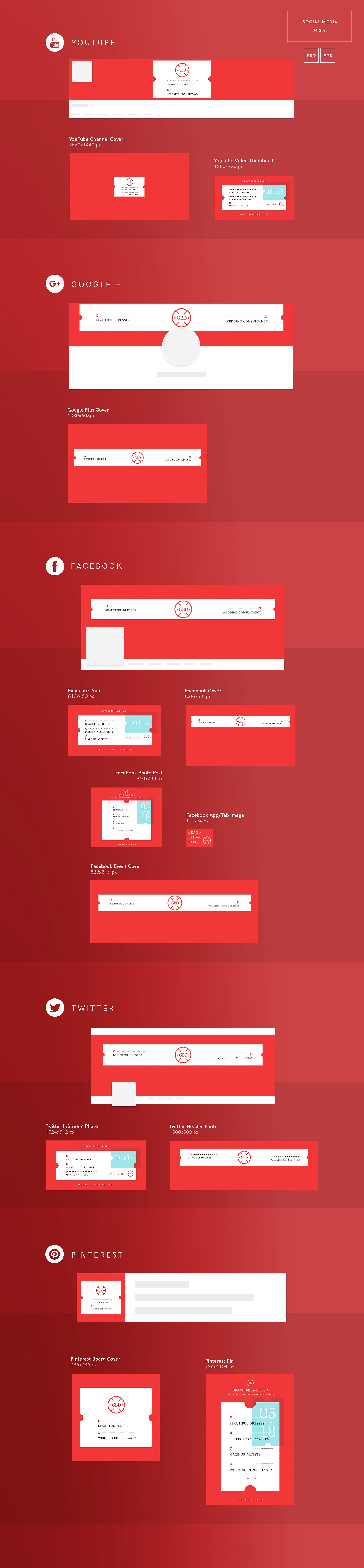 高端红色 VI 设计素材集 Mega Bundle | Bridal Expo (社交+文档+名片+传单+海报模板 )插图(12)