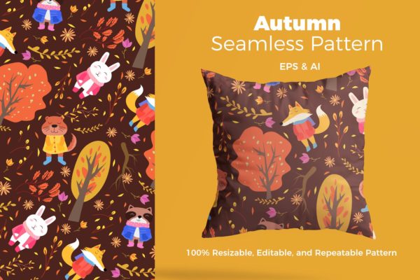 秋季动物手绘图案纹样背景素材 Autumn Animasl Pattern