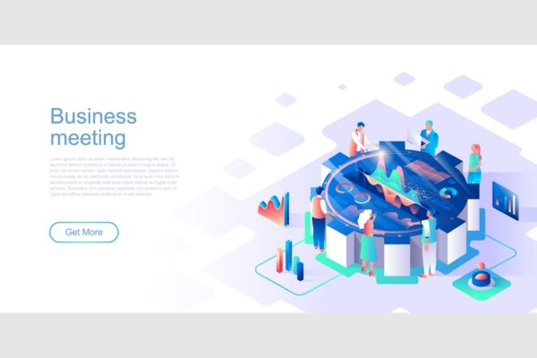 商务会议主题扁平设计风格网站等距素材库精选概念插画 Business Meeting Isometric Flat Concept Header