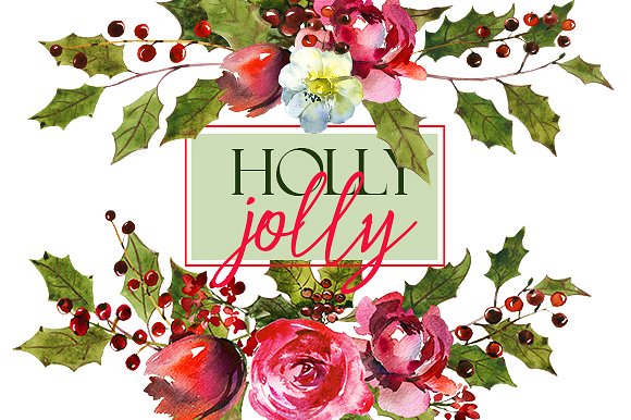 圣诞水彩剪辑集(一堆圣诞元素) Holly Steams Christmas Watercolors插图(10)
