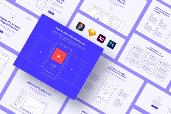 SKETCH&amp;XD设计工具网站线框图模板素材 Method Wireframe Kit 2.3