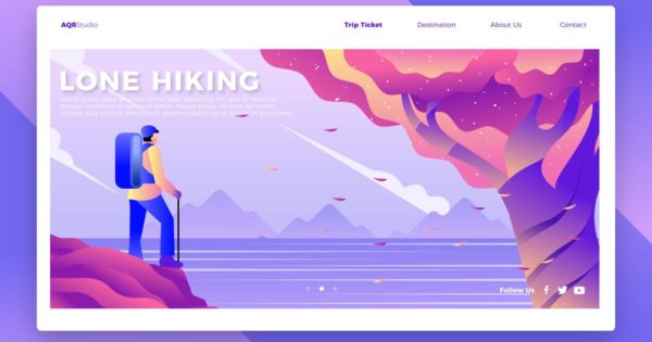 远足徒步旅行者概念插画网站Banner＆着陆页模板 Hiker – Banner &amp; Landing Page