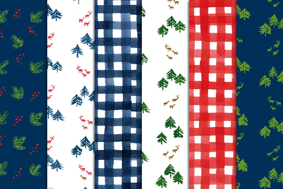 圣诞主题图案无缝纹理 Christmas seamless patterns插图(1)