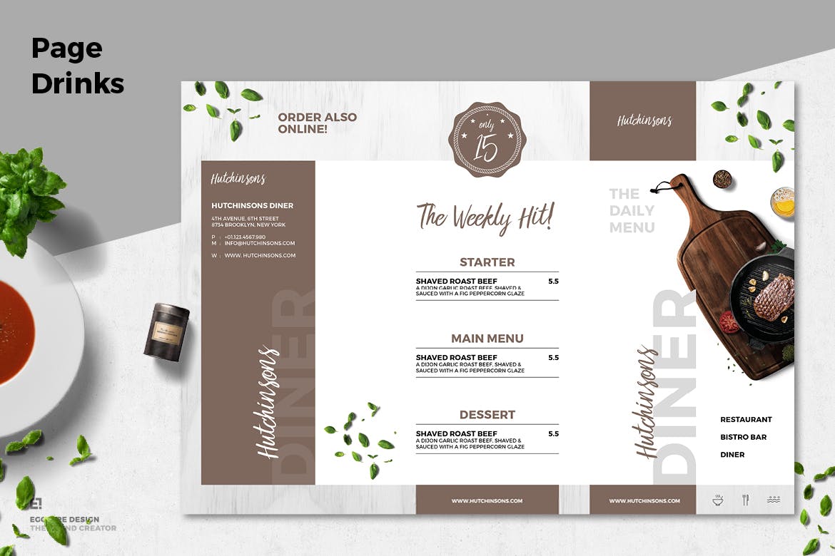 三折页西餐厅菜单设计模板素材 Trifold Restaurant Menu插图(4)