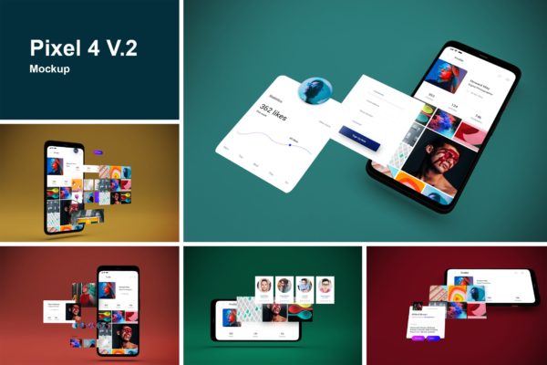 谷歌Pixel 4手机屏幕预览效果图素材库精选样机v2 Pixel 4 Mockup V.2
