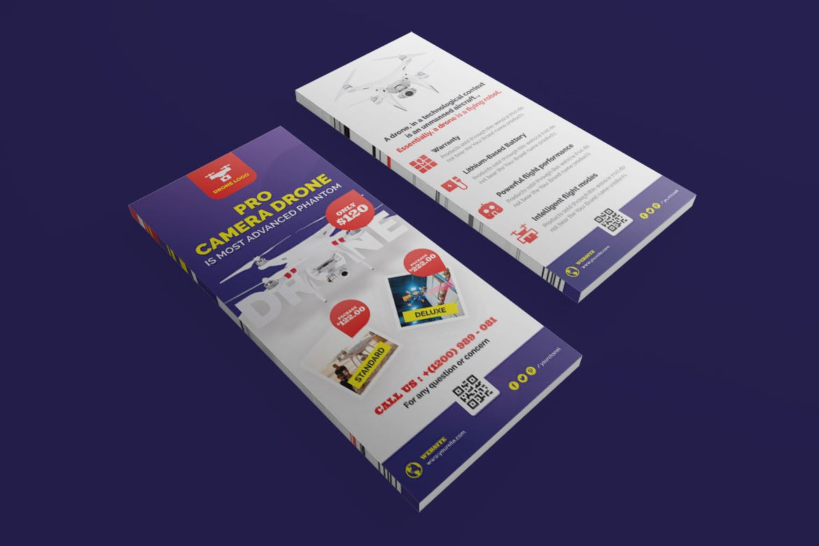 无人机产品DL广告牌PSD设计模板 Drone Product Showcase DL Rack Card插图(1)