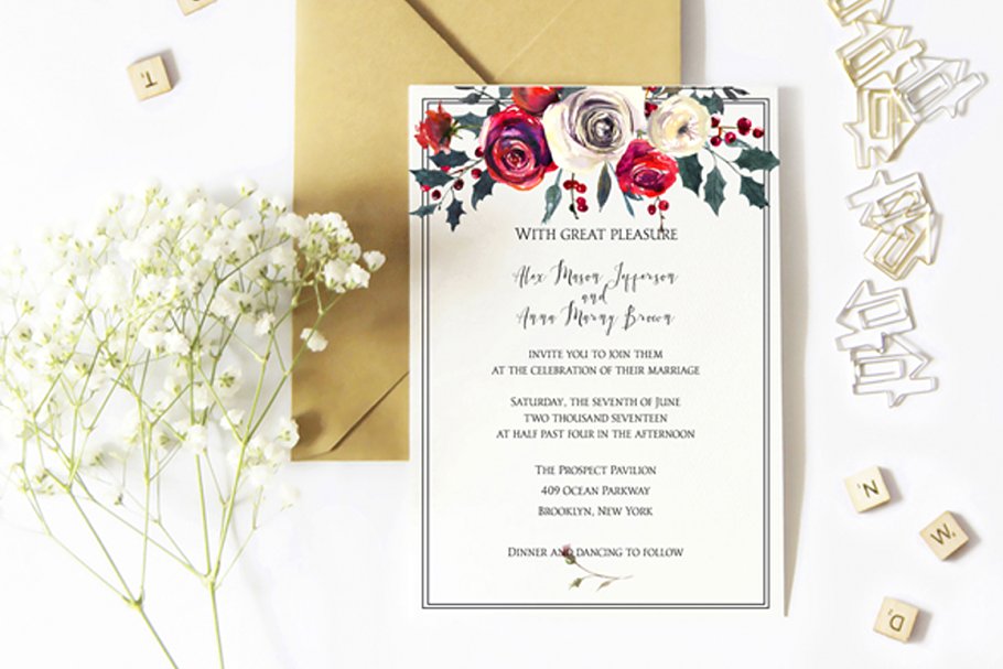 红色玫瑰花水彩剪贴画 Red Roses Watercolor Clipart Set插图(7)