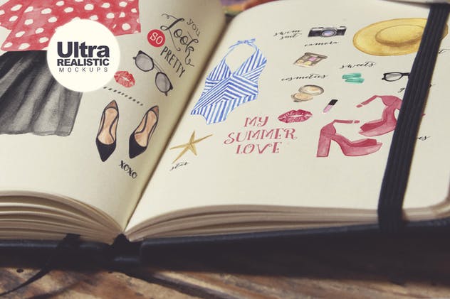 水彩画创作画室场景袖珍笔记本样机模板v1 Pocket Notebook插图(3)