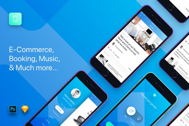 新闻社交/仪表盘/电商/音乐书籍多用途应用UI套件[附加应用介绍页UI] Flok – iOS UI Kit Template插图(3)