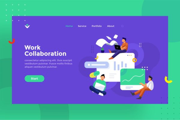 工作协作主题网站设计矢量插画素材 Work Collaboration Illustration