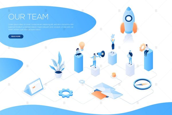 我们的团队主题网站设计现代等距素材库精选概念插画 Our team – colorful isometric web banner